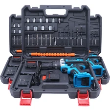 21V Cordless Drill Tool 25Nm Max Torque Impact Drill, 2Variable Speed, 24pcs Set
