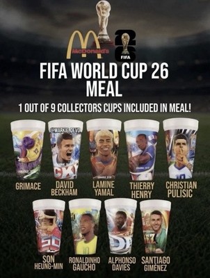 2026 McDonald's Fifa World Cup Adult Happy Meal Cups Full Set Of 9 (opened)