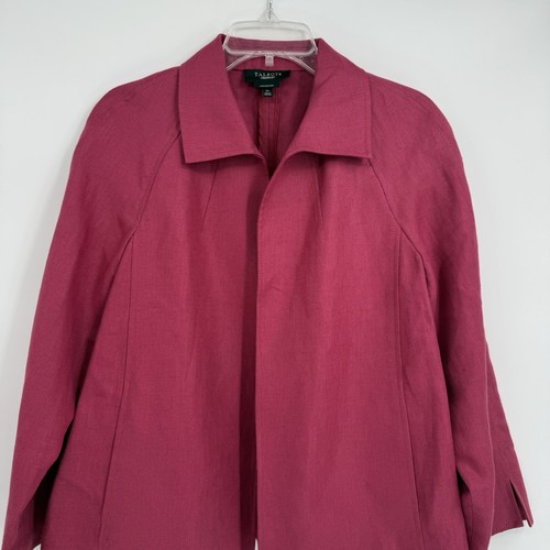 Talbots Jacket Womens Size XL Pure Irish Linen Blazer Open Front Pockets Berry - Picture 4 of 9