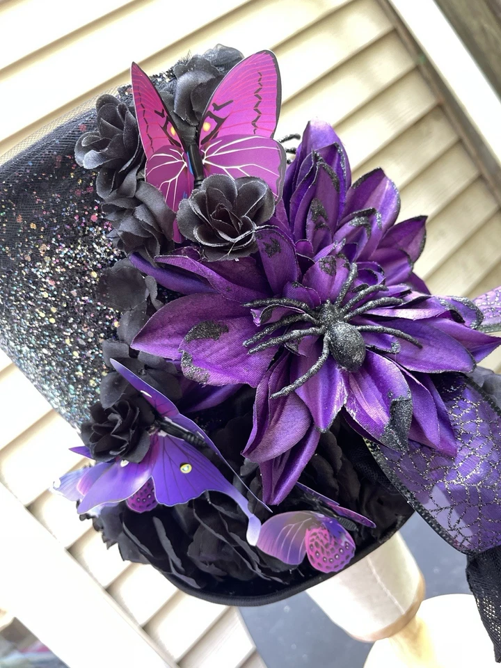 Sombrero de copa victoriano negro Steampunk - alto diseño personalizado de satén y tul Foto 3 de 4