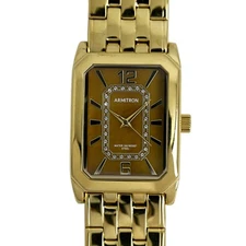 Armitron Ladies Rectangular Gold-Plated Dress Watch with Crystal Accents