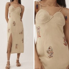 New Farm Rio Textured Embroidered Linen Blend Midi Dress, Size XS