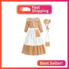 Aoiviss Girls Pioneer Costume Floral Colonial Prairie Dress for Little Kids