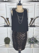 Vintage Y2K dress cocktail sequins rosegold chiffon mermaid glam wedding guest M