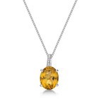925 Sterling Silver Pendant 18" Chain With 2.40 Ct Oval Yellow Citrine & Diamond — photo 1