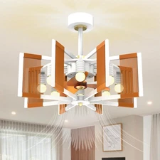 28 inch Boho Rattan Caged Ceiling Fan with Lights, Coastal Chandelier Ceiling...