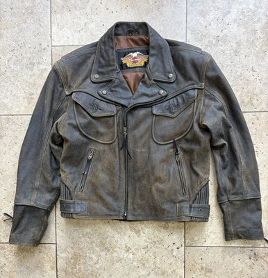 Harley-Davidson Men s Brown Distressed Leather Motorcycle Riding Jacket Size XL