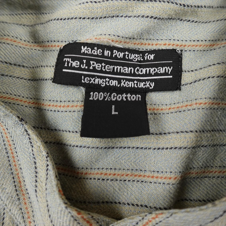 J Peterman Shirt Mens L Blue Green Striped Long Sleeve Button Up Casual Preppy - Image 4 of 4