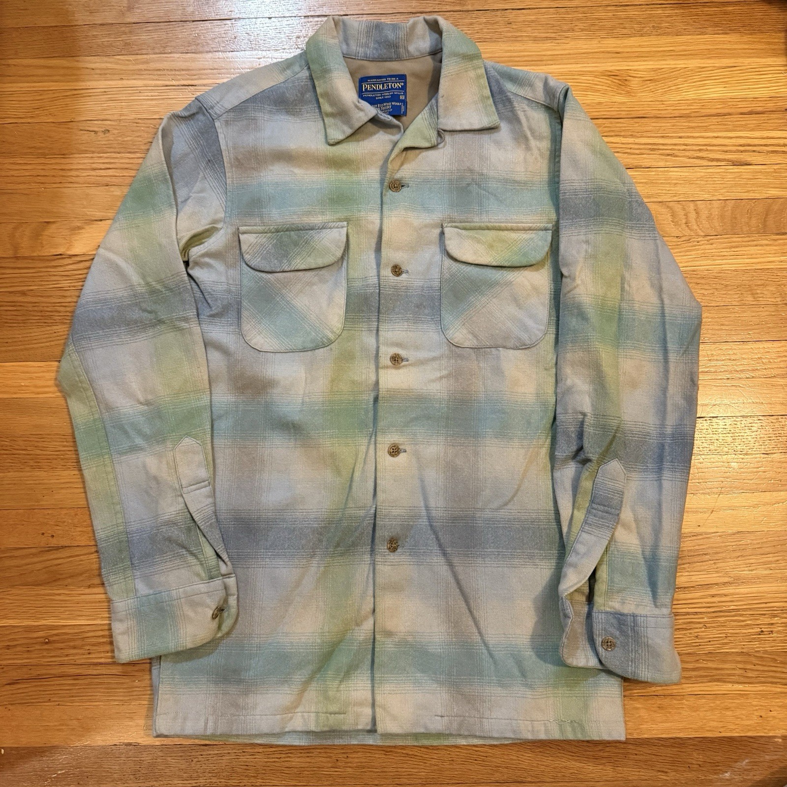 Pendleton Blue Green Loop Collar Flannel Wool Boa… - image 1