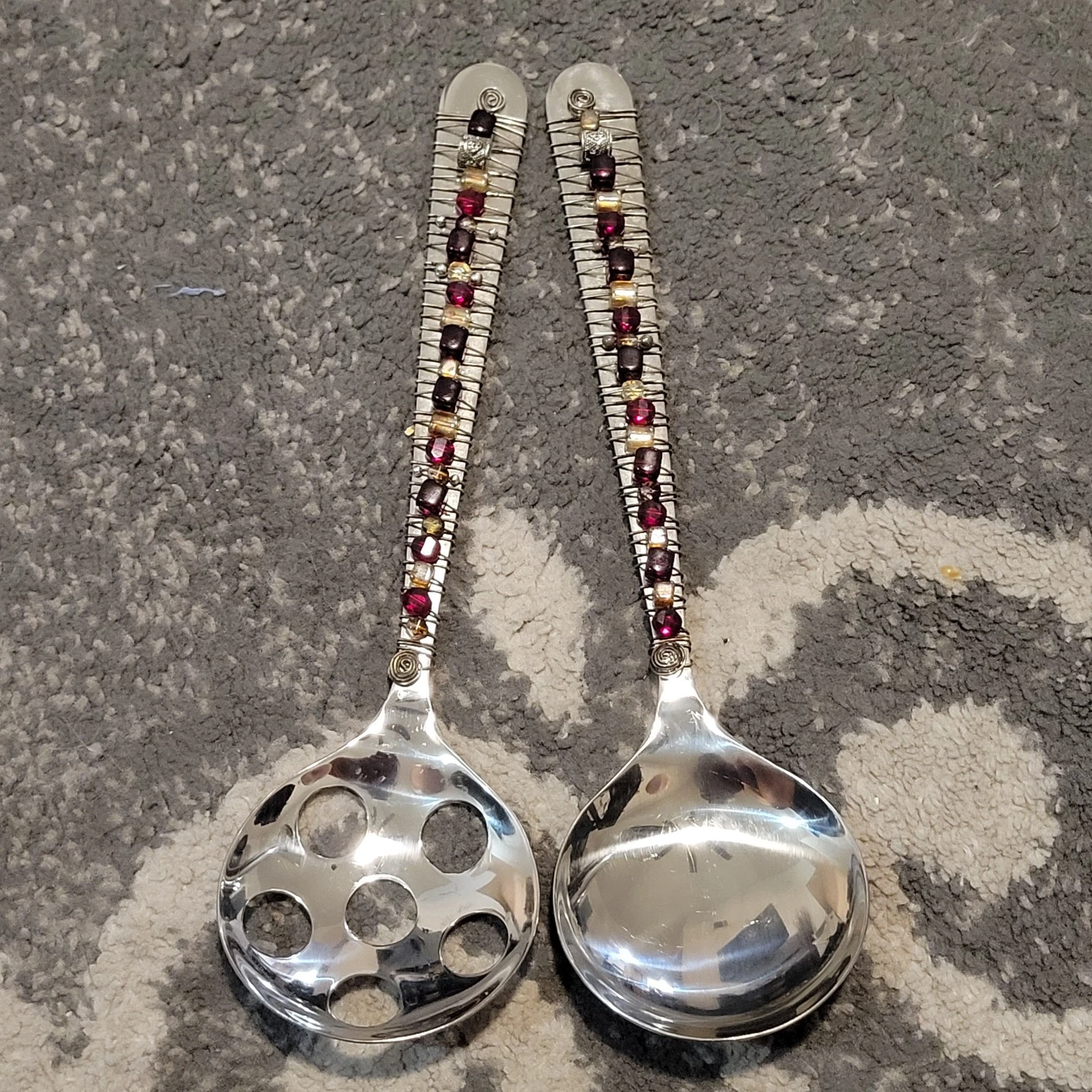Endurance Beaded/Jeweled Handle Stainless Steel Serving Spoons 11 1/4"