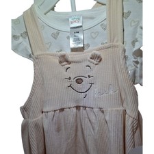 Disney Baby Winnie the Pooh Overalls Dress Top Pants Set 6 9M Peach Hearts