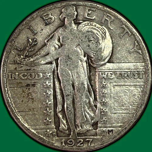 1927-D Standing Liberty Quarter Very Fine VF Coin, Scratches #37778