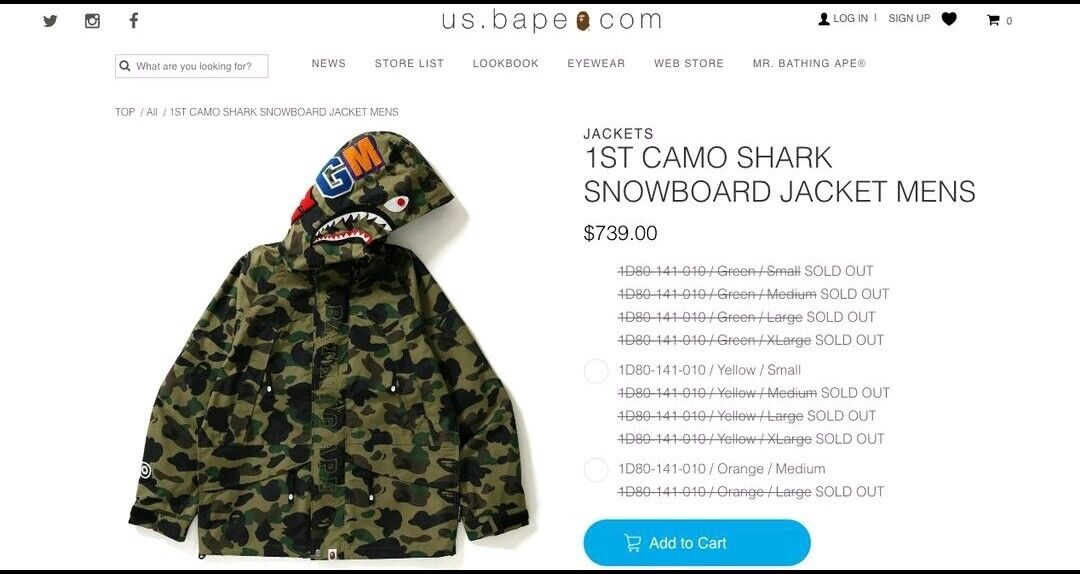 A Bathing Ape 1st Camo Shark Snowboard Jacket