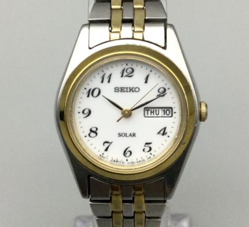 Seiko Watch Women Silver Gold Two Tone Day Date Round New Battery | eBay