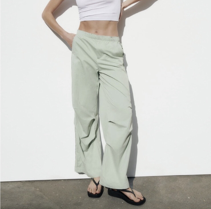 ボトムスその他 PAROSH Women Pants D230716CASH24005 Green Zara Womens Size Large Seafoam Green Nylon Blend Full Length