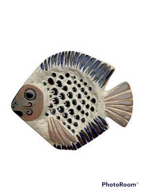 Tonala Mexican Pottery Fish Trinket Dish Signed R S 6 Inch Hand Painted
