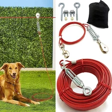 Heavy Duty Aerial Dog Tie Out Trolley System - Dog Run Cable 100Ft Dog Zipline w