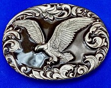 Patriotic Flying Wings Wide American Eagle Ornate Flower Swirl Oval belt buckle