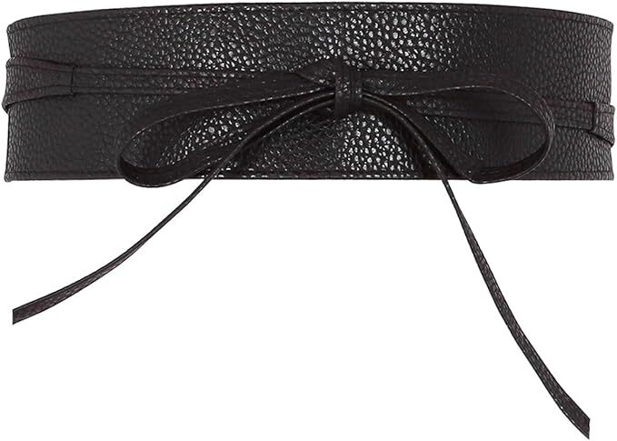 Women Soft Leather Obi Belt Self Tie Wrap Cinch Belt,Black  display picture 1