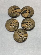5 Wood Grain Plastic Buttons 4 Holes