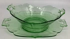 vintage uranium Green glass bowl and tray with handles unbranded Depression Rare