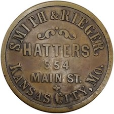 1880s Kansas City Mo-kc 11b Smith Rieger Merchant Token Hatters 1880s Kansas City Mo-kc 11b Smith Rieger Merchant Token Hatters