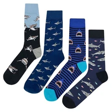 NWT Shark #2 Dress Socks 4 Pack Novelty Men 8-12 Crazy Fun Sockfly