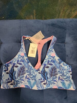 Reel Skipper blue tropical sports bra/bikini top.  Matching pieces available.