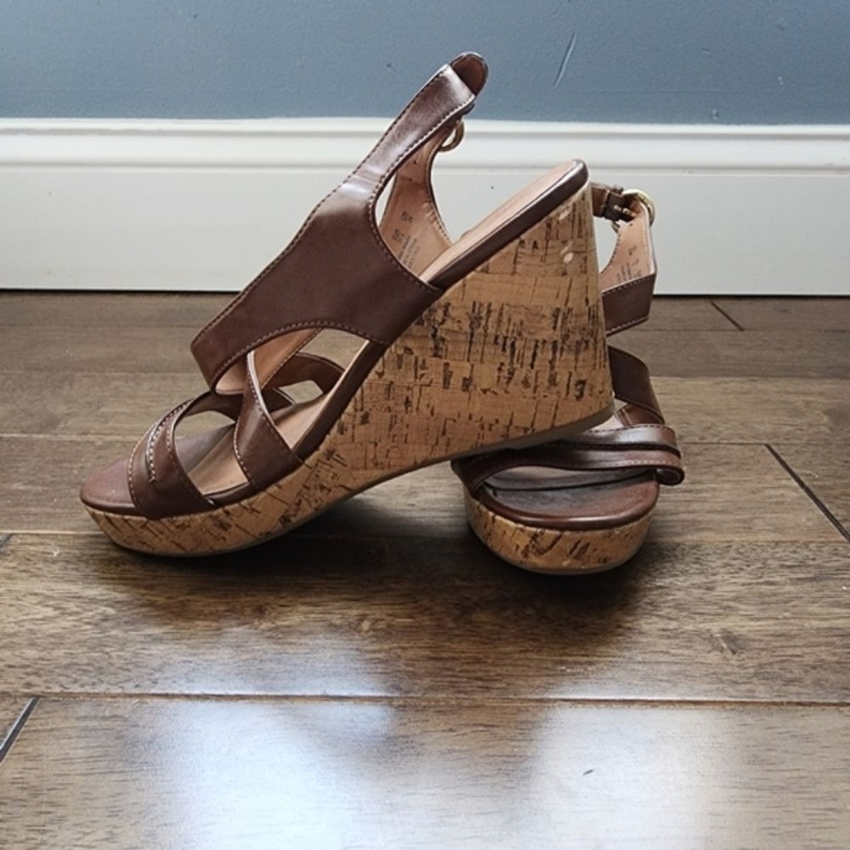Franco Sarto Sandals Womens/ Size 7M/ Brown Wedge Cork High Heel