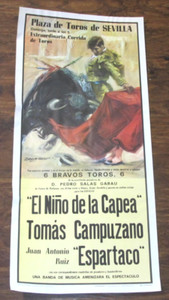 Vintage Plaza Toros de Sevilla Spain BULLFIGHT Advertising POSTER 13x27” Litho
