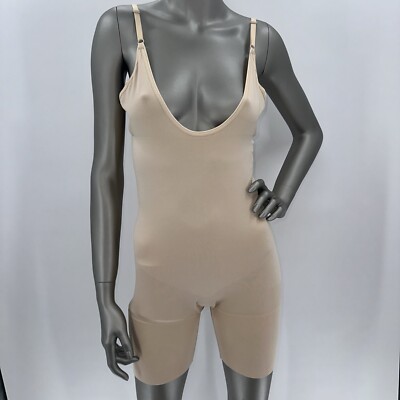 Women's SPANX 10244r Beige Power Open Bust Mid-thigh Bodysuit Size XL