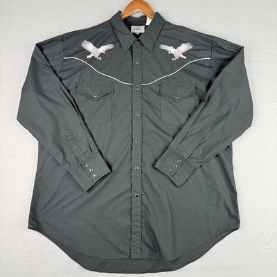 Ely Diamond Western Shirt Mens 2XL Black Embroidered Eagle Pearl Snap Cowboy