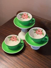 3 Greenbrier Resort Dorothy Draper Mayer China Rhododendron Cups & Saucers 092s