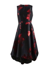 Calvin Klein Women's Floral Brocade High-Low Dress (2, Black/Red)