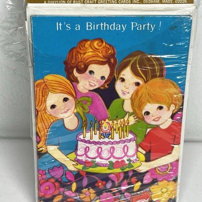 7 Vintage Birthday Party Invitations / Invites with Envelopes - RETRO Girly 1970