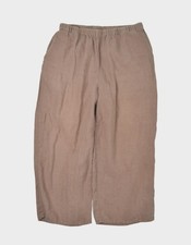 Flax Pants Womens Large Brown Linen Cropped Relaxed Wide Leg Elastic Waist Flood