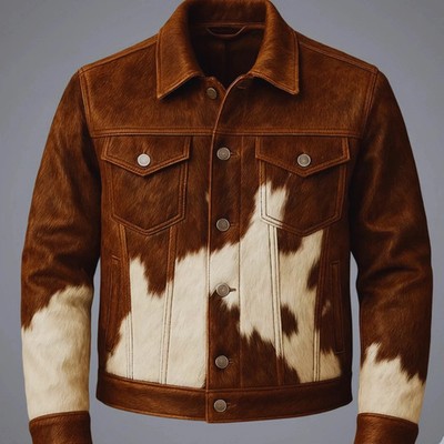Men's Cowhide Hair-On Jacket Real Pony Skin Natural Brown and White Hide Jacket