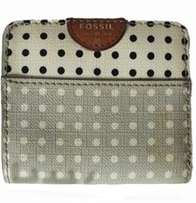 Fossil Billfold Polka Dot Wallet 3-3/4" Square Snap Close Zip Coin Pocket