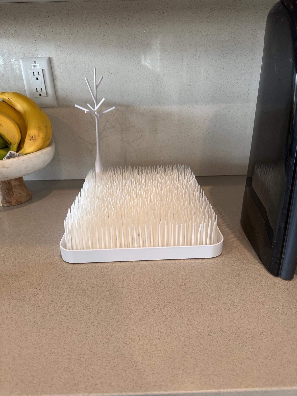 Boon white grass bottle drying rack with drip tray and tree 