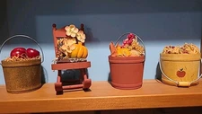 Folk Art Hand-Painted Apple and Pumpkin Baskets and Rocking Chair