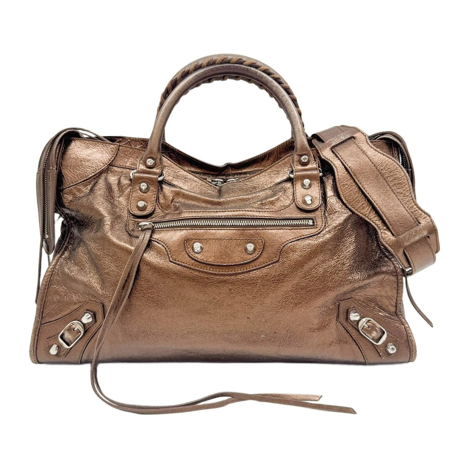 Balenciaga — BALENCIAGA The City Bronze Metallic Leather Two Way Bag