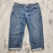 Bandolino Blu Jeans Womens 6 Blue Madie Mid Rise Crop Capri Cuffed Hem Stretch