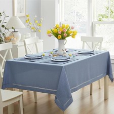 Fabric Rectangle Tablecloth 52 x 70 Inch Provence Lattice Cutwork Solid Color