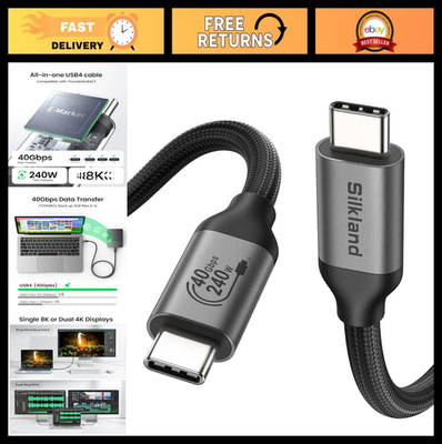 10FT USB 4 Thunderbolt 4 Cable, 40Gbps Data Transfer, 8K/5K@60Hz, 240W PD 3.1 Ch