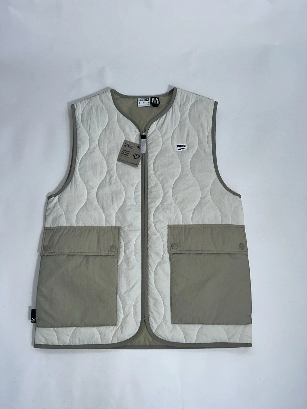 Puma Men’s Gilet Padded Down Vest White Size Small Body warmer New Pocket Nylon