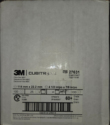 3M 27631 Cubitron II Fibre Disc 982C, 60+, 4-1/2''x7/8'', Die 450E, 100 Per Box