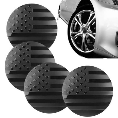 4x Black American US Flag Logo Car Truck Wheel Center Hub Cap Decal Sticker 65MM