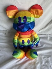 Disney Parks Rainbow Pride Mickey Mouse 15" Plush Multicolor Stuffed Toy EUC