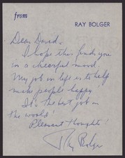 RAY BOLGER - AUTOGRAPH LETTER SIGNED