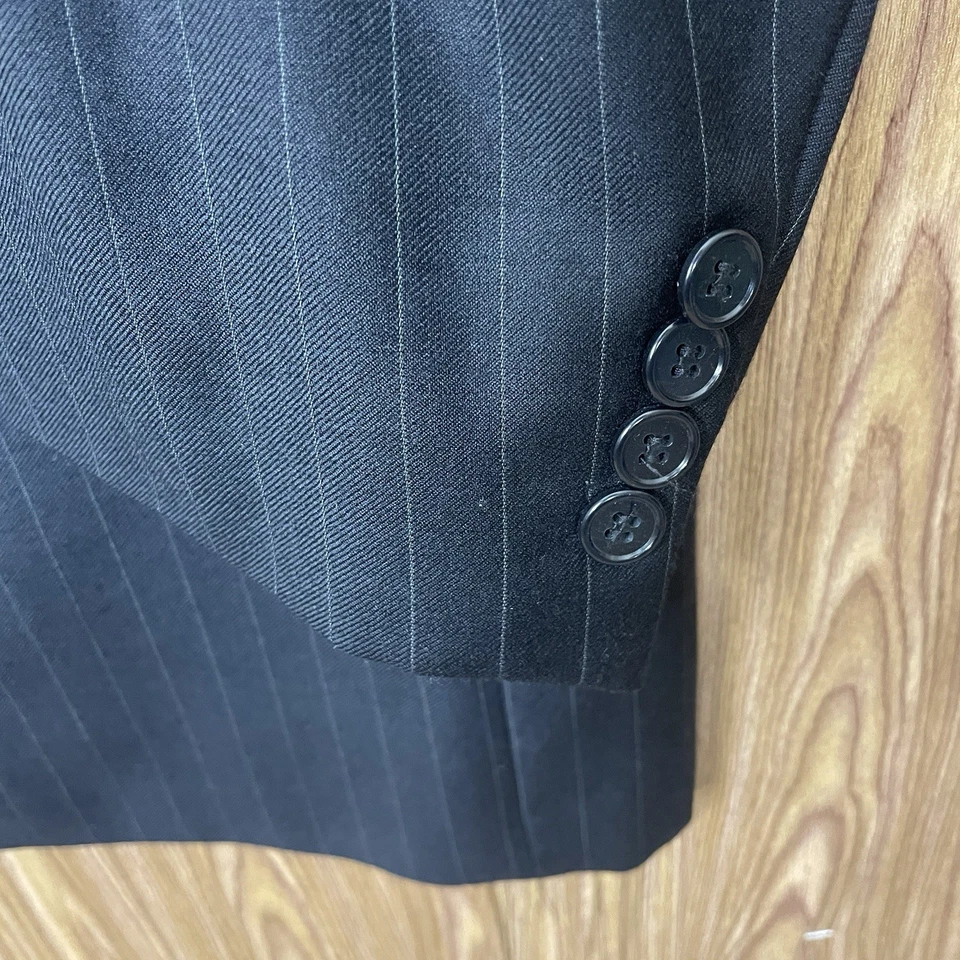 Joseph Abboud 2 Piece Suit Mens 44L 38x32 Black Striped Wool Double Vented USA - Image 3 of 4